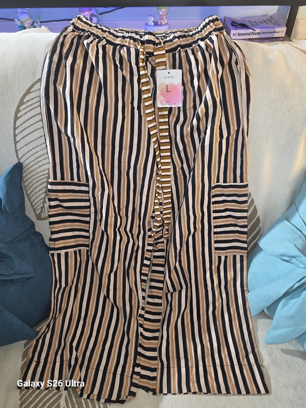 Striped Wide Leg Lounge Pants in Black and Cream